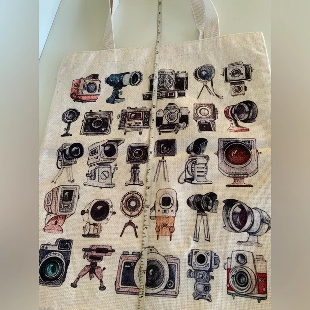 Cotton Camera Print Tote Bag